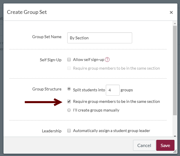 Keep Sections Together Checkbox in Canvas