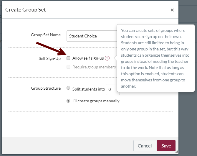Student Choice dialog in Canvas